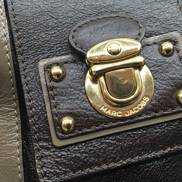 The Marc Jacobs Collection Striped Hudson Bag Brown Beige Satchel 2 Way Carry - Picture 2 of 12